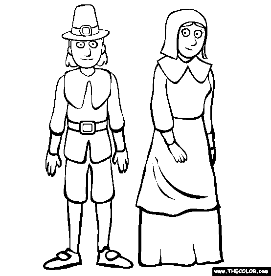 Thanksgiving Pilgrims Online Coloring Page