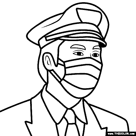 Pilot wearing mask Coloring Page