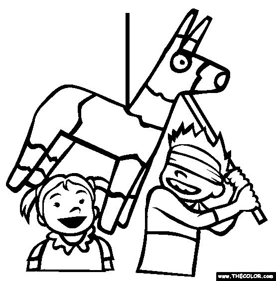 Hitting a Pinata Coloring Page