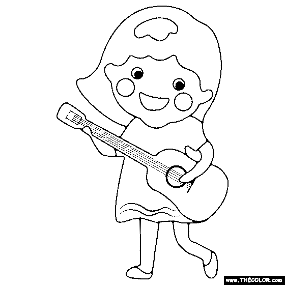 Girl Playing Guitar Coloring Page