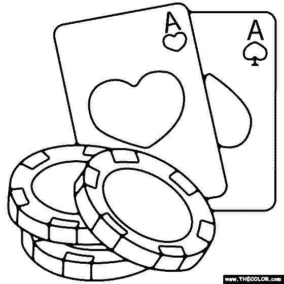 Poker Chips With Poker Playing Cards Coloring Page