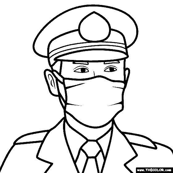Policeman Wearing Mask Coloring Page