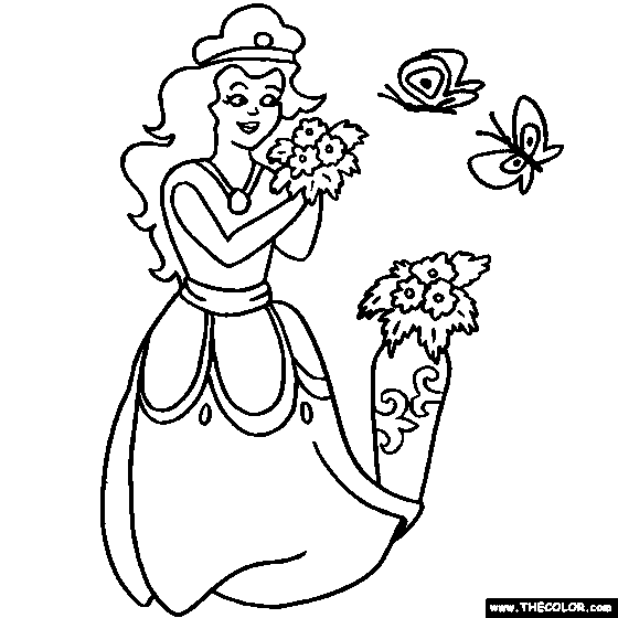 Princess and Butterflies Online Coloring Page