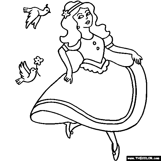 Princess and Doves Online Coloring Page 