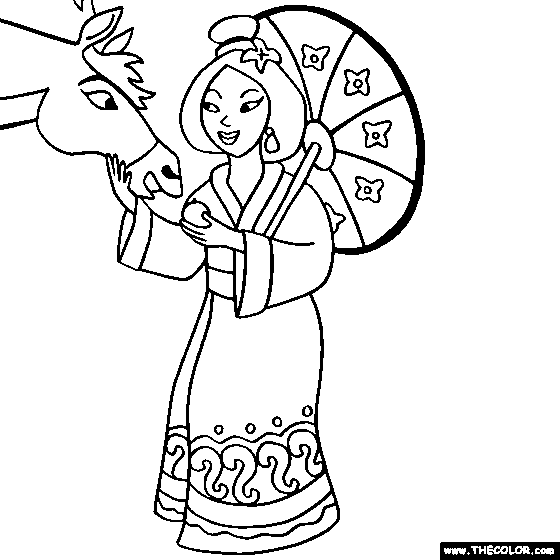Asian Princess and Horse Online Coloring Page