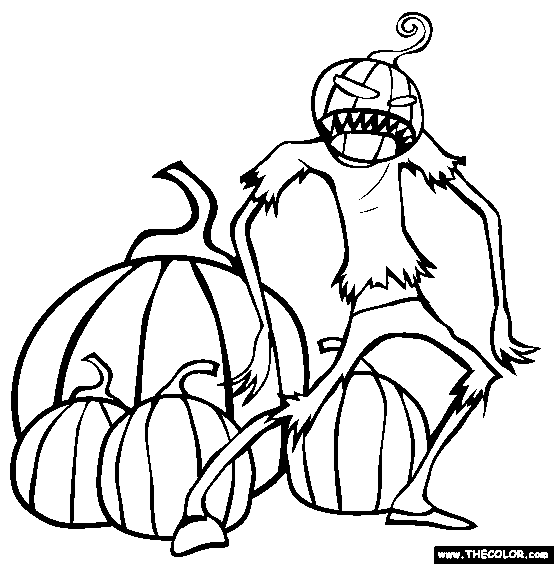 Scary Pumpkin Creature Halloween Coloring Page