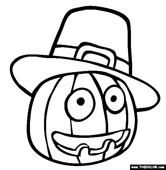 Thanksgiving Pumpkin Pilgrim Online Coloring Page