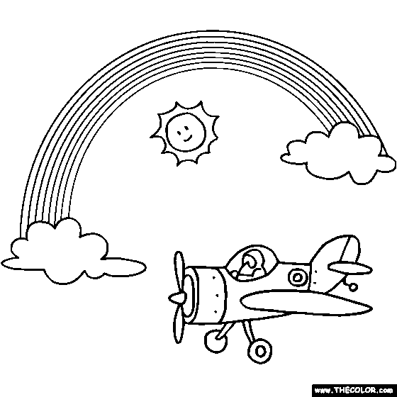 Rainbow and Plane Online Coloring Page