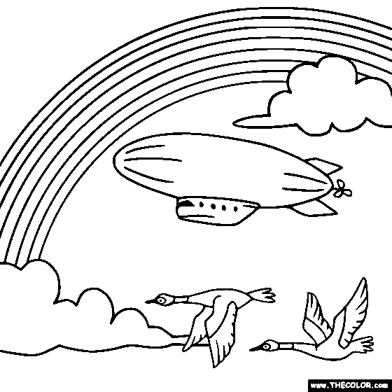 Rainbow and Blimp Online Coloring Page