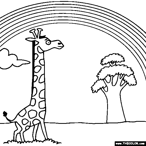 Rainbow and Giraffe Online Coloring Page