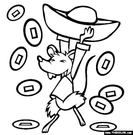 Chinese Hatted Rat Coloring Page
