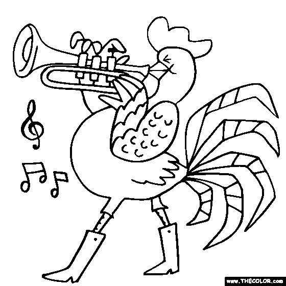 Rooster-cornet Coloring Page| Color Rooster-cornet