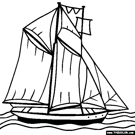 Schooner Sailboat Online Coloring Page