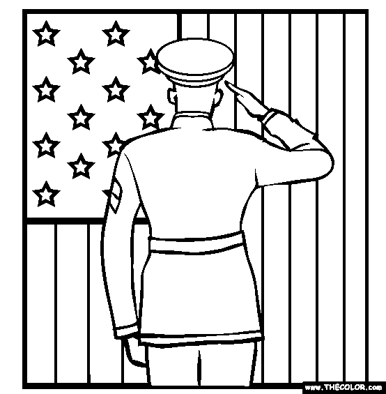 Soldier Saluting the Flag Online Coloring Page