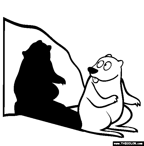 Groundhog Day Coloring, Groundhog sees his shadow