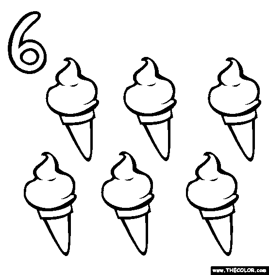 Six (Ice Cream Cones) Coloring Page