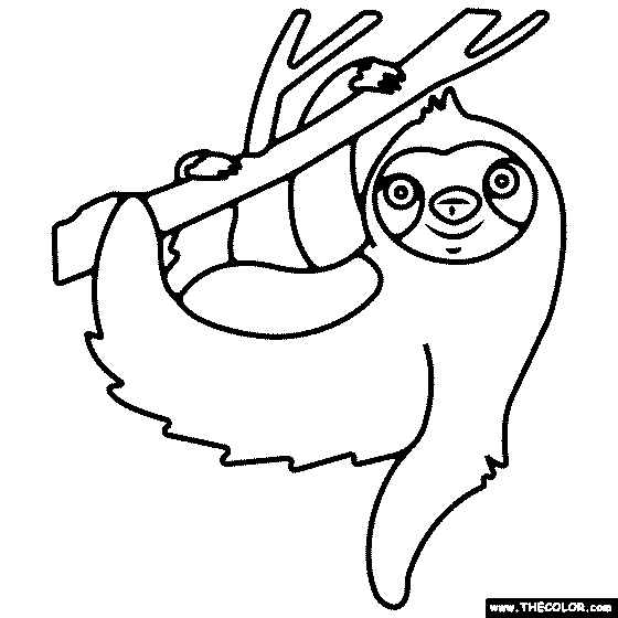 Sloth Hanging From Tree Coloring Page