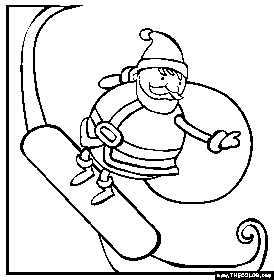 Snowboarding Santa Christmas Coloring Page
