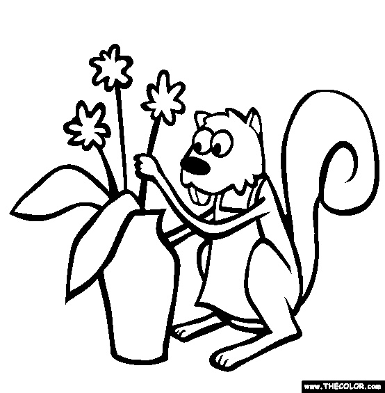 Squirrel The Florist Online Coloring Page