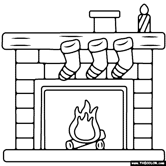 Stockings On Fireplace Coloring Page
