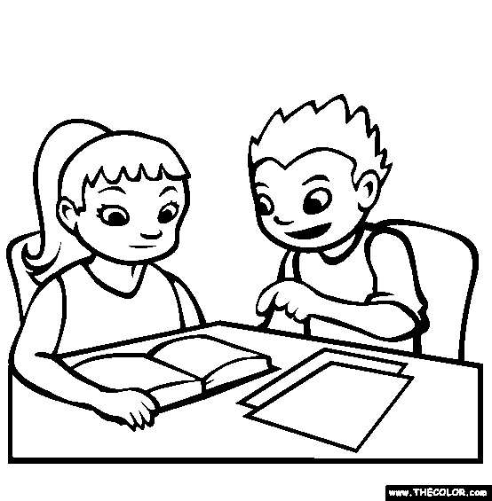 Studying Together Coloring Page