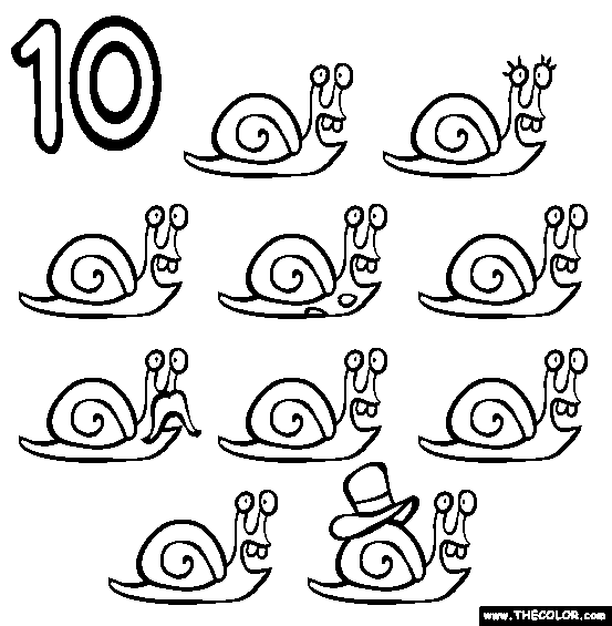 Ten (Snails) Coloring Page
