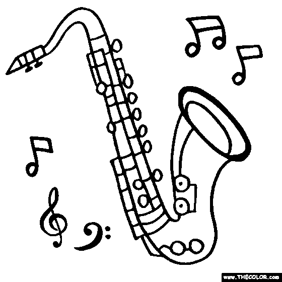 Tenor-Saxophone Coloring Page, Woodwind Instrument