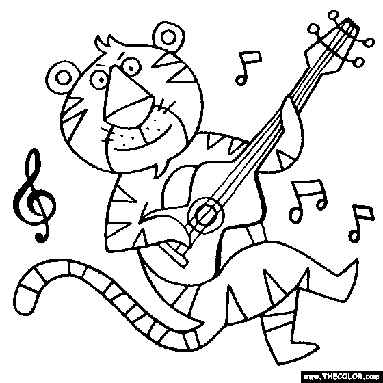 Tiger guitar Coloring Page | Color Tiger guitar