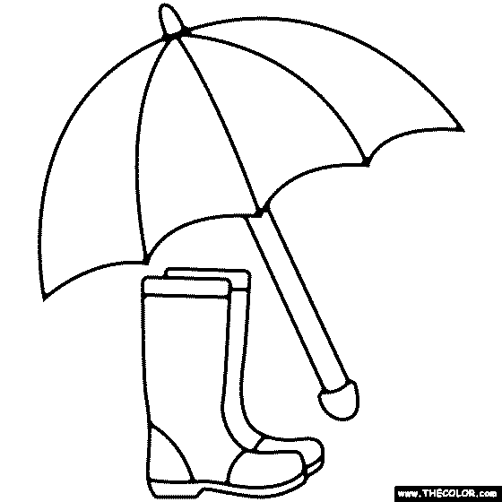 Umbrella and Rain boots Coloring Page