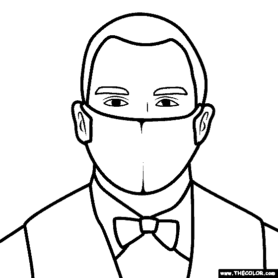 Waiter wearing mask Coloring Page