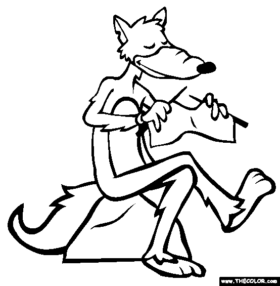 Wolf Knitting Coloring Page