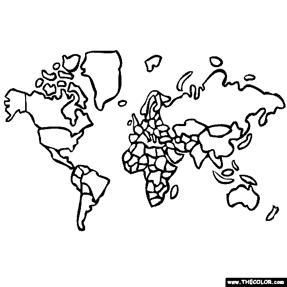 World Map Coloring Page, Color a map of the world