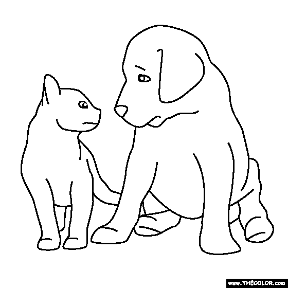 Puppy and Kitten Coloring Page