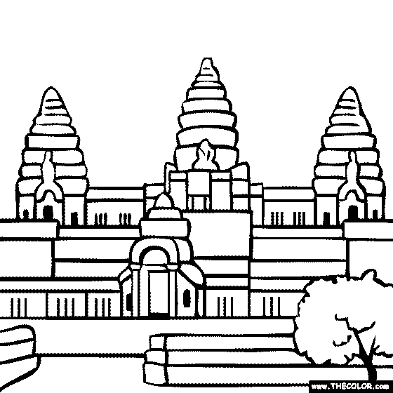 Angkor Wat Hindu Temple Cambodia Coloring Page