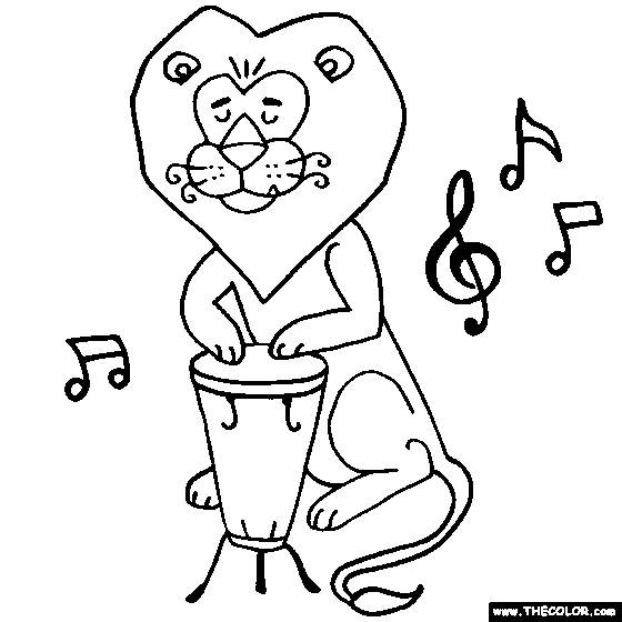 Lion playing Conga Drum Coloring Page