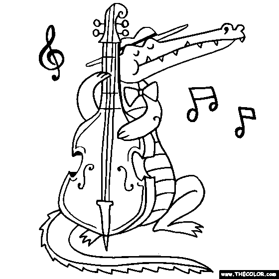 Crocodile playing Stand Up Bass Coloring Page