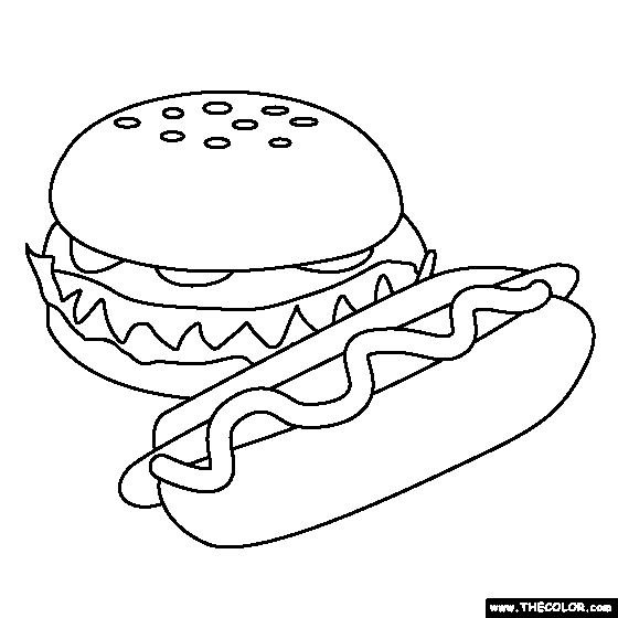 Hot Dog and Hamburger Coloring Page