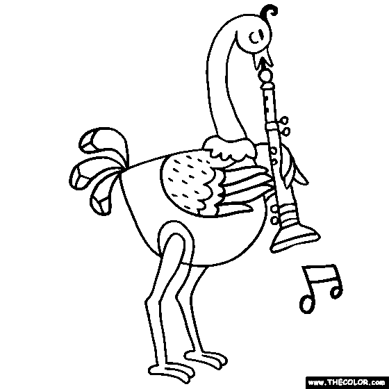 Ostrich playing the Oboe Coloring Page