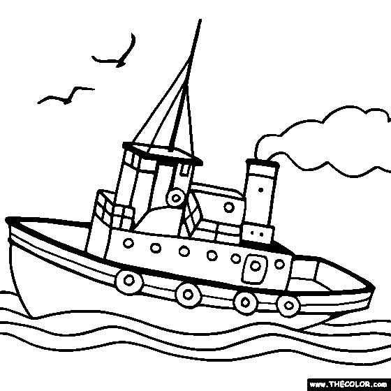 Tugboat Online Coloring Page