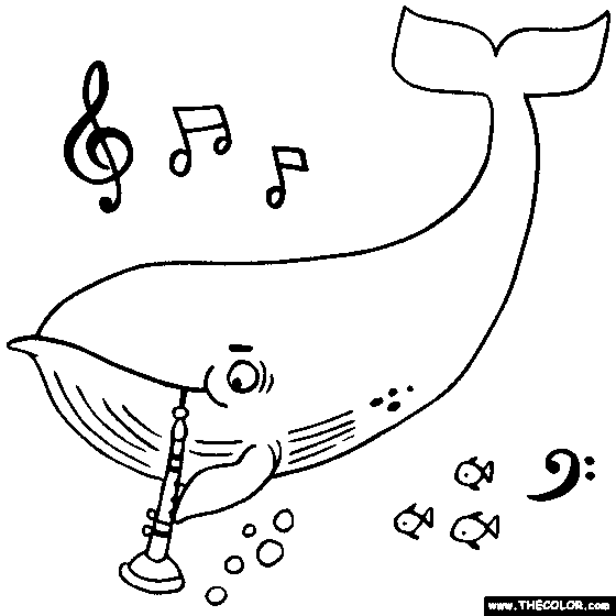 Whale playing the Oboe Coloring Page